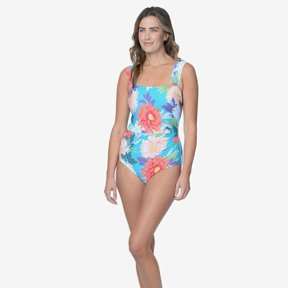 Jantzen Blue Floral Tummy Control one Piece swimsuit Brand New!